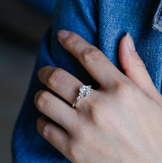2.0 CT Oval Cluster Moissanite Engagement Ring