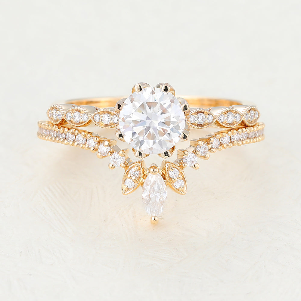 1 CT Round Pave Moissanite Bridal Set