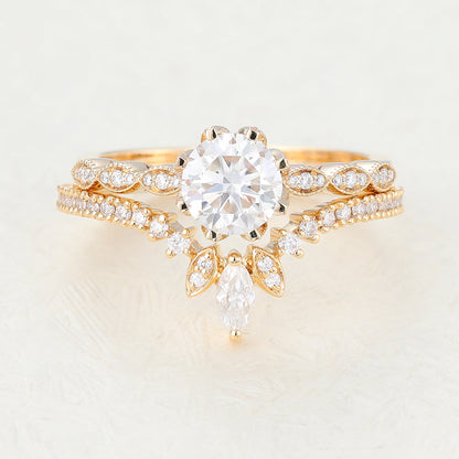 1 CT Round Pave Moissanite Bridal Set