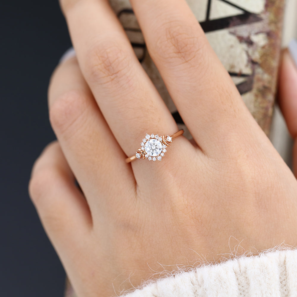 0.41 CT Round Shaped Moissanite Engagement Ring In Cluster Design