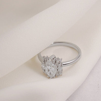 2.0 CT Marquise Cluster Moissanite Engagement Ring