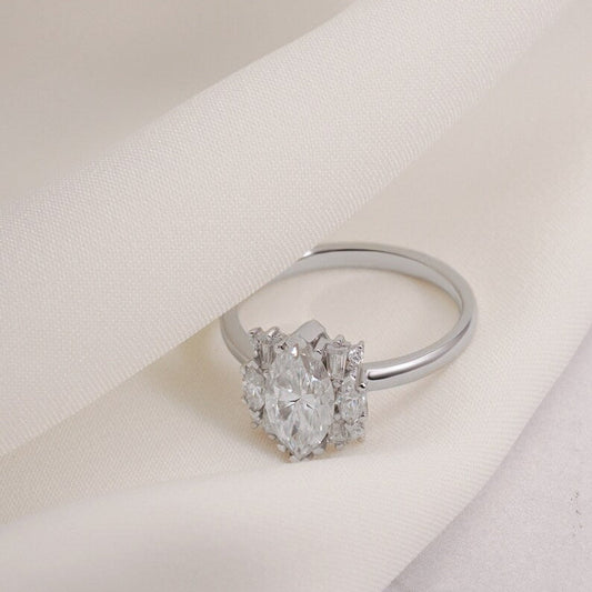 2.0 CT Marquise Cluster Moissanite Engagement Ring