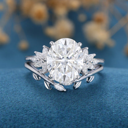 3.74 CT Oval Cluster Moissanite Bridal Set