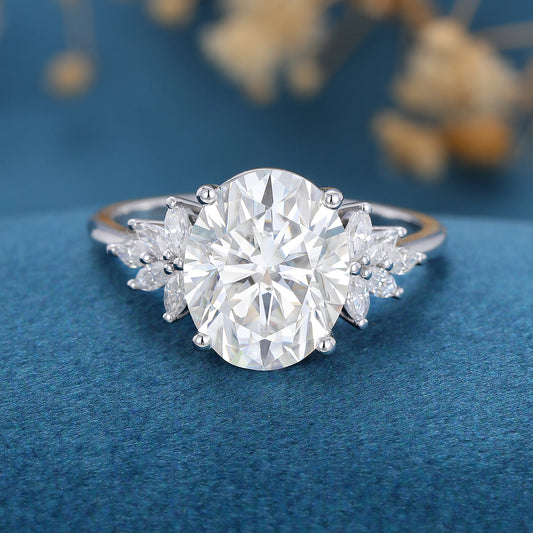 3.74 CT Oval Cluster Moissanite Engagement Ring