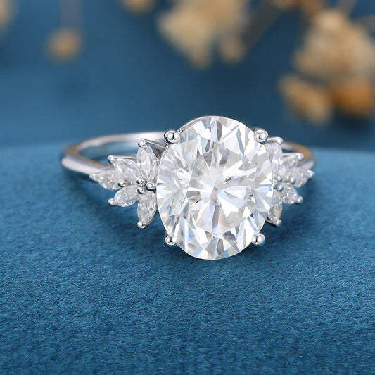 3.74 CT Oval Cluster Moissanite Engagement Ring