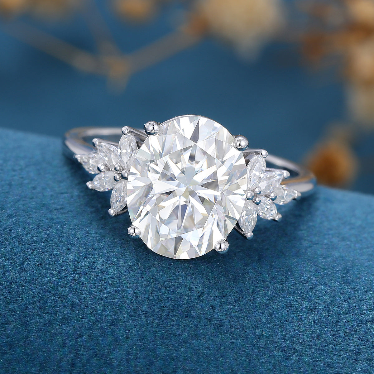 3.74 CT Oval Cluster Moissanite Engagement Ring