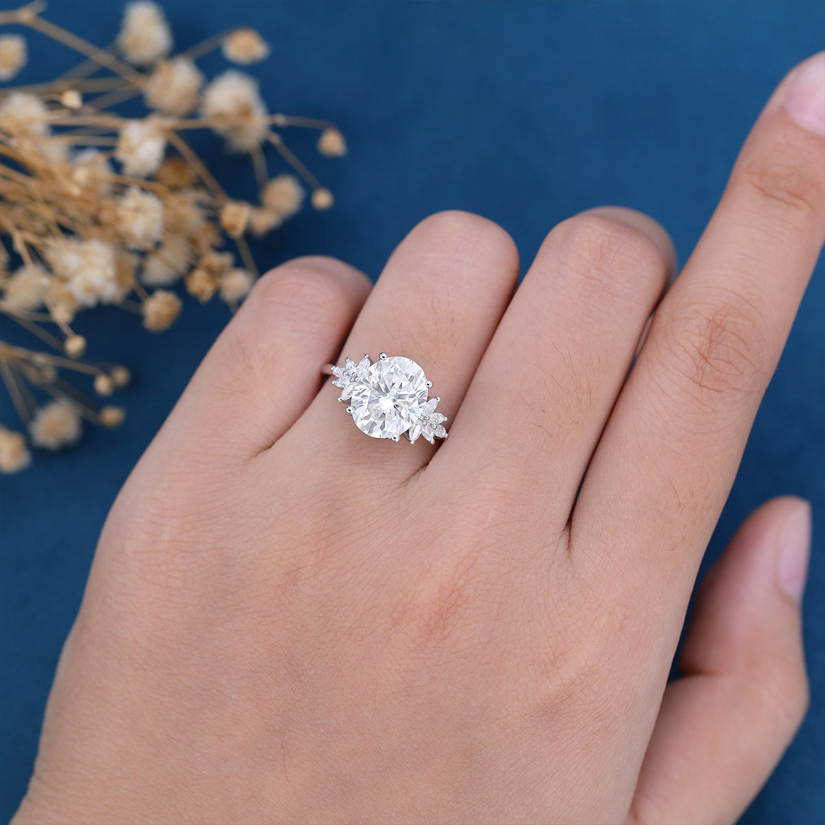3.74 CT Oval Cluster Moissanite Engagement Ring