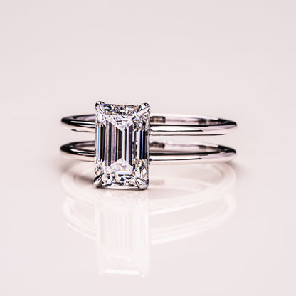 2.3 CT Emerald Solitaire & Double Shank Moissanite Engagement Ring
