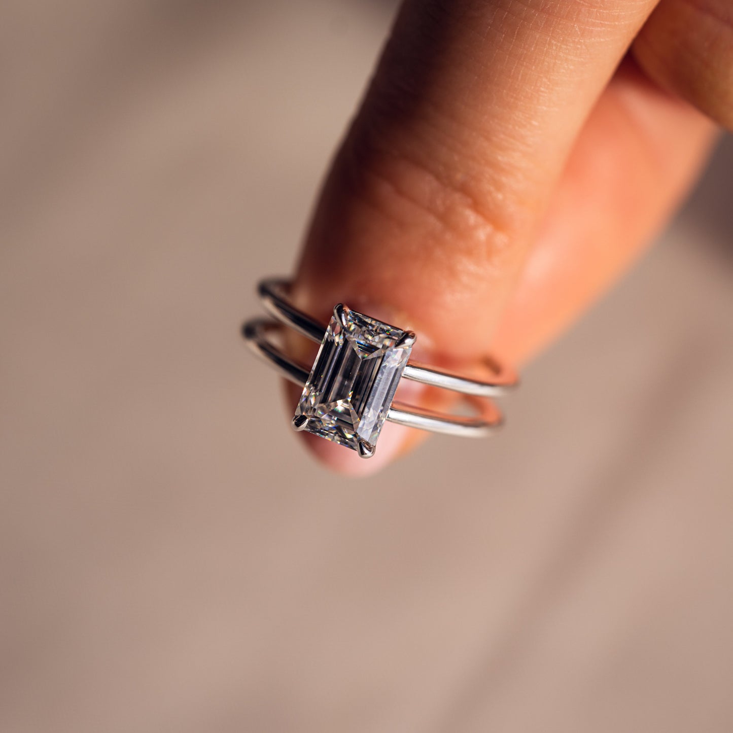 2.3 CT Emerald Solitaire & Double Shank Moissanite Engagement Ring