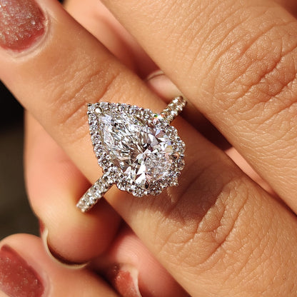2 CT Pear Halo & Pave Moissanite Engagement Ring