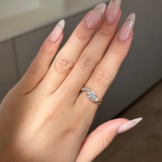 1.1 CT East West Marquise Twisted Pave Moissanite Engagement Ring