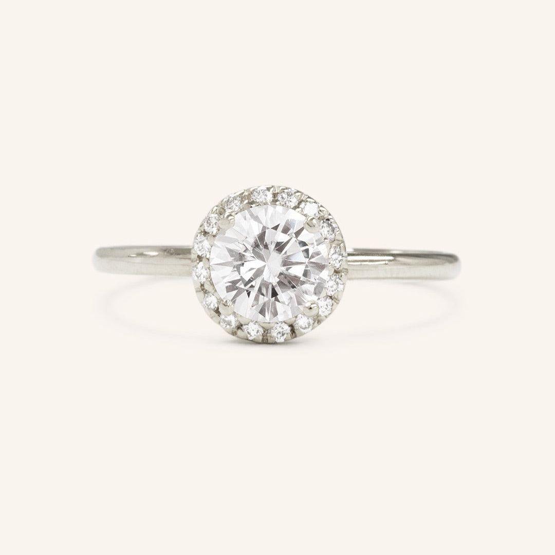 0.88 CT Round Halo Moissanite Engagement Ring