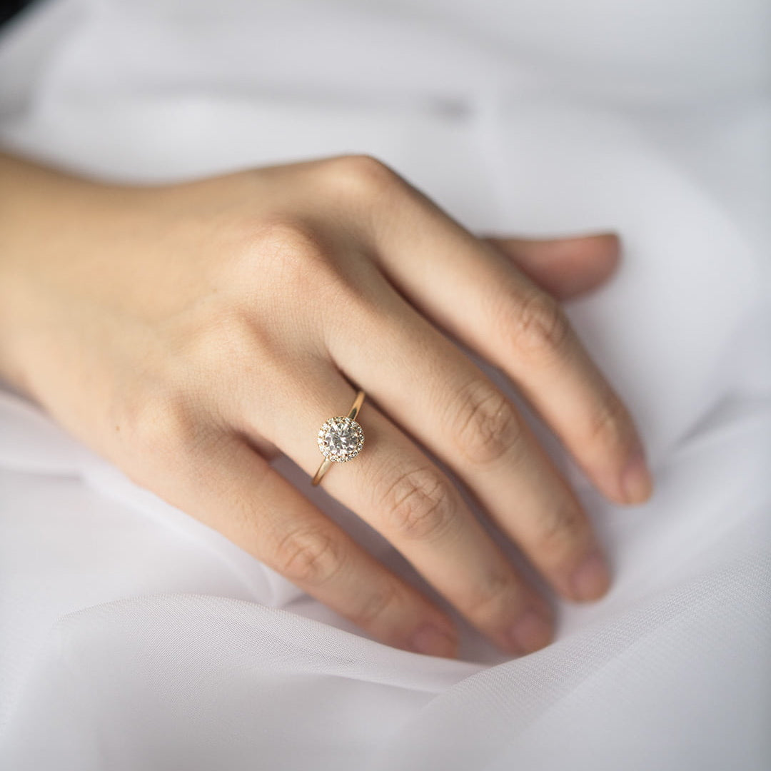 0.88 CT Round Halo Moissanite Engagement Ring
