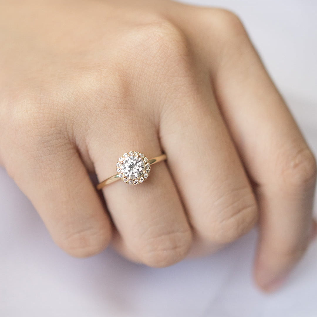 0.88 CT Round Halo Moissanite Engagement Ring