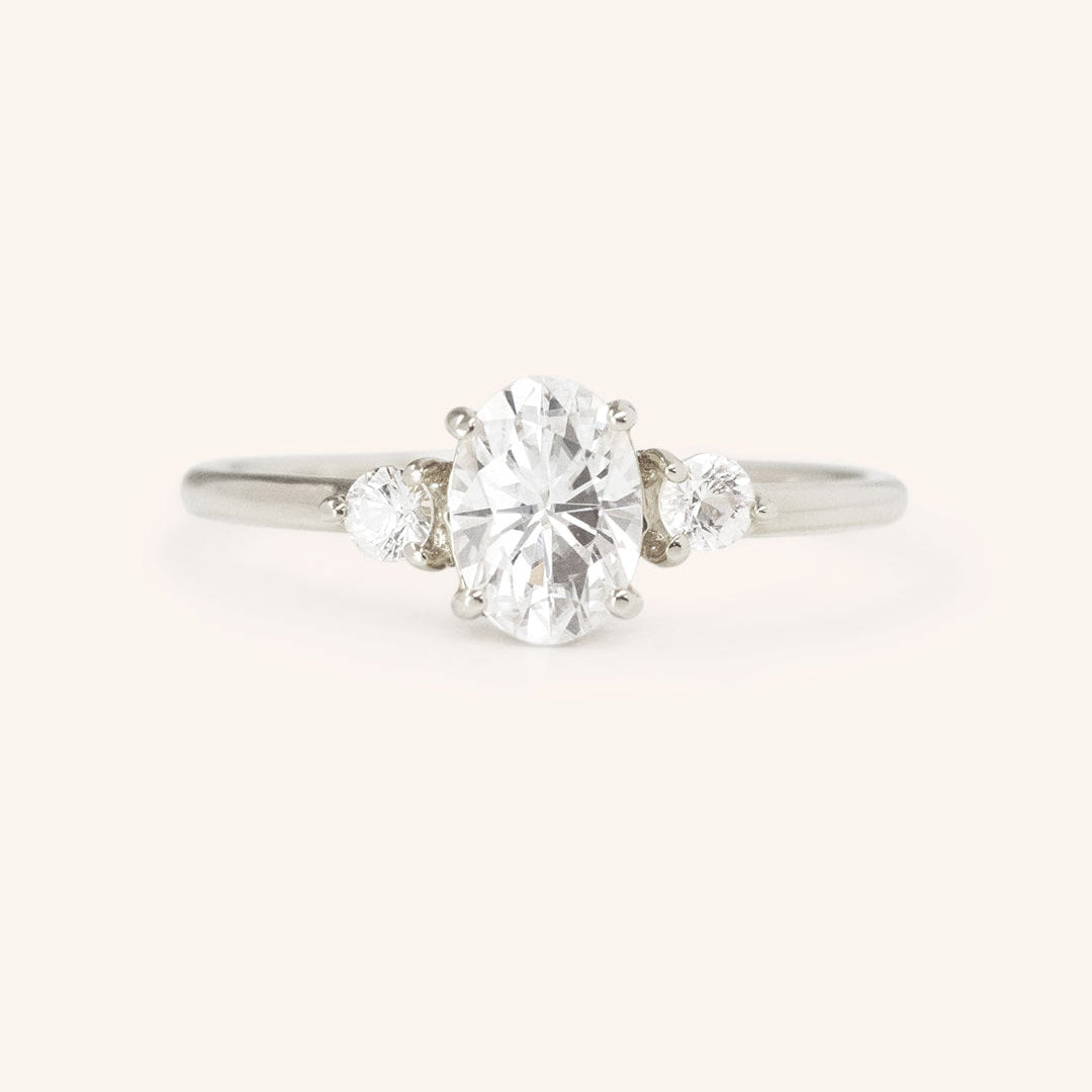1.71 CT Oval Three Stone Moissanite Engagement Ring