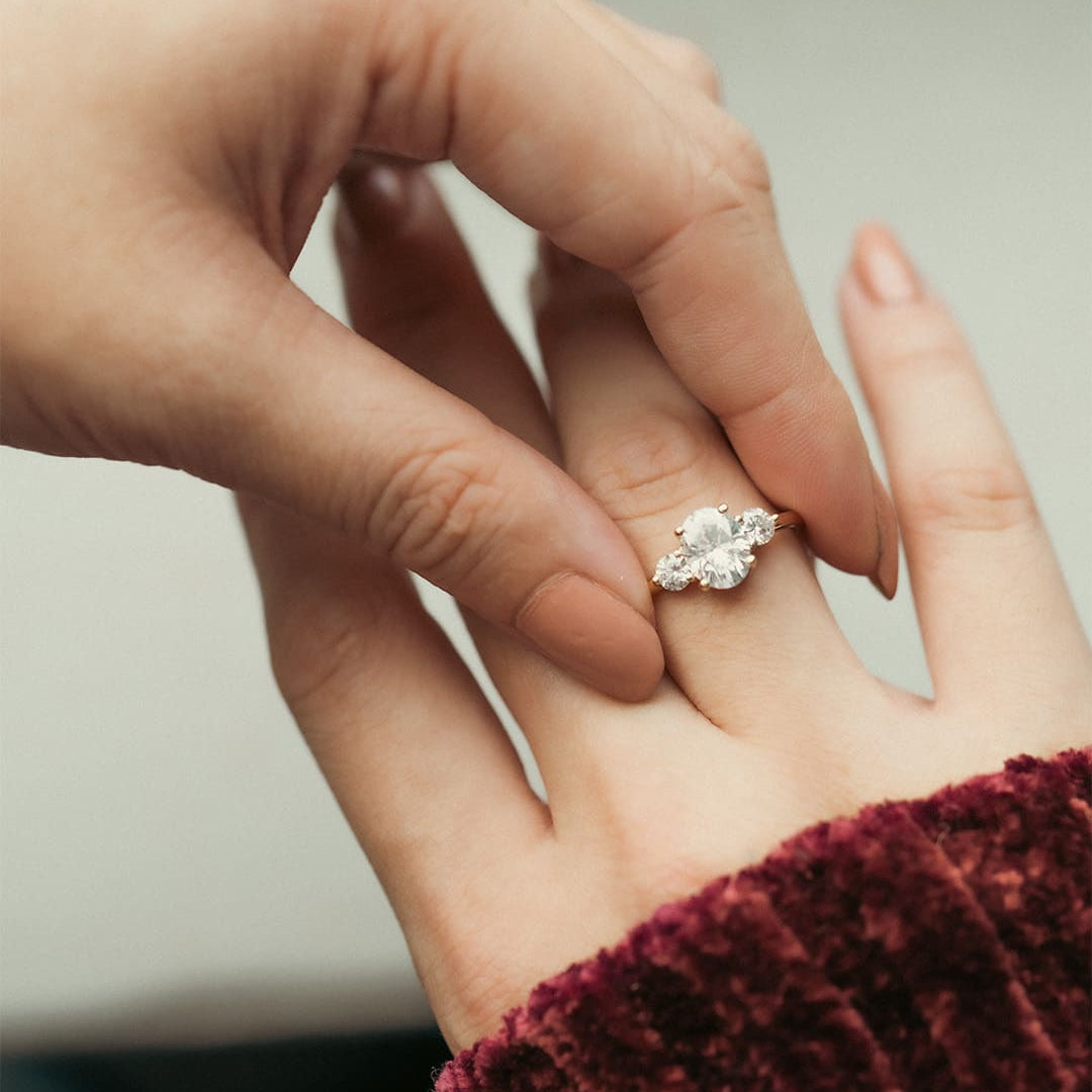 1.71 CT Oval Three Stone Moissanite Engagement Ring