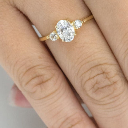 1.71 CT Oval Three Stone Moissanite Engagement Ring