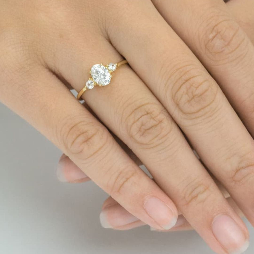 1.71 CT Oval Three Stone Moissanite Engagement Ring