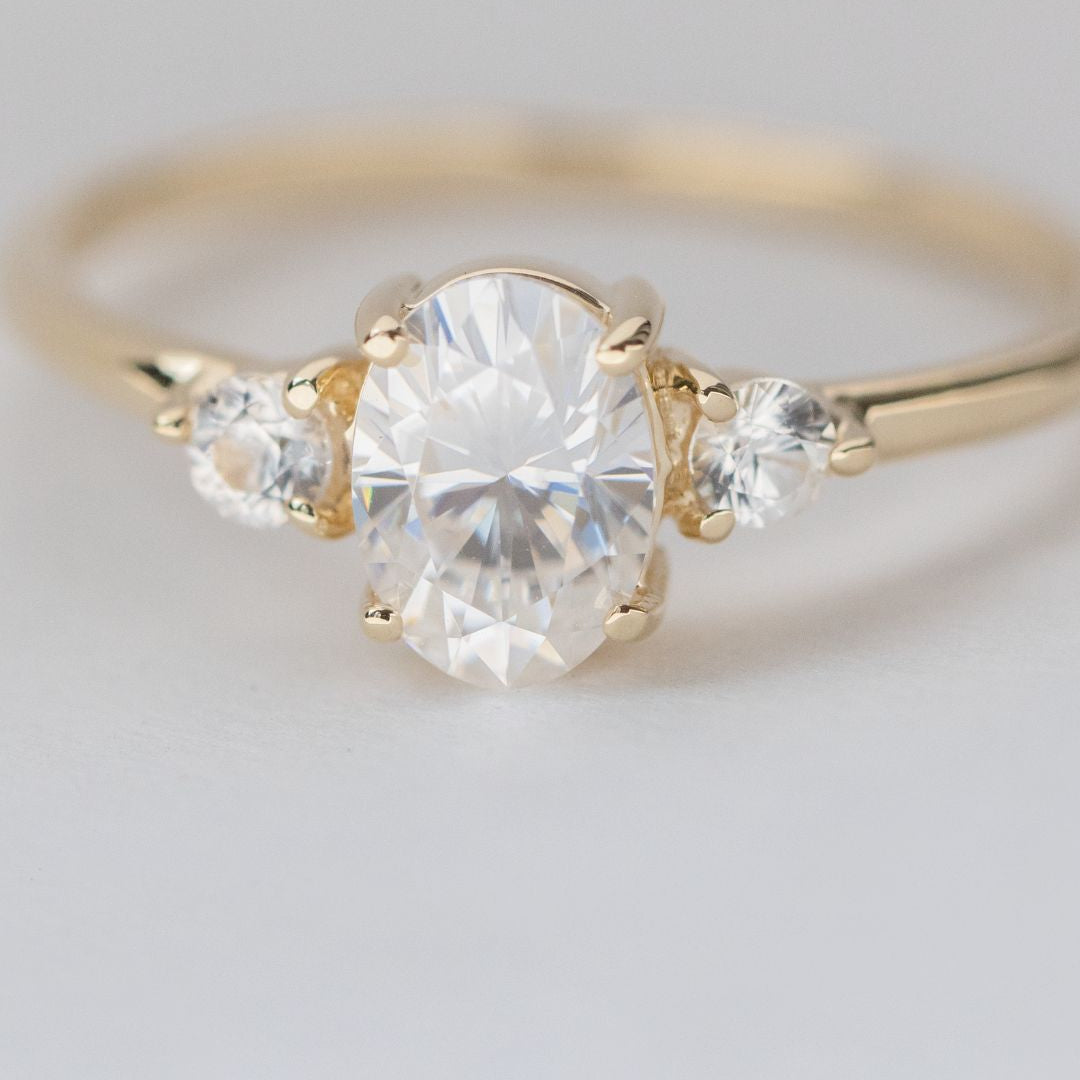 1.71 CT Oval Three Stone Moissanite Engagement Ring