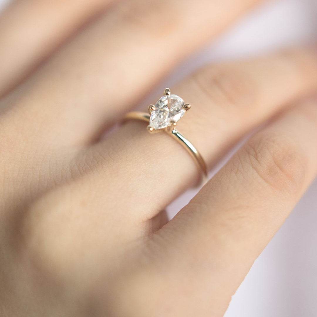 0.85 CT Pear Solitaire Moissanite Engagement Ring