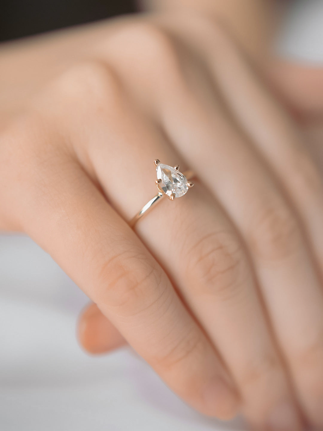 0.85 CT Pear Solitaire Moissanite Engagement Ring