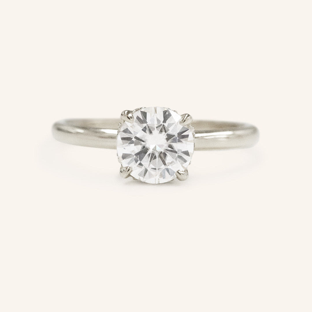 1.60 CT Round Hidden Halo Moissanite Engagement Ring