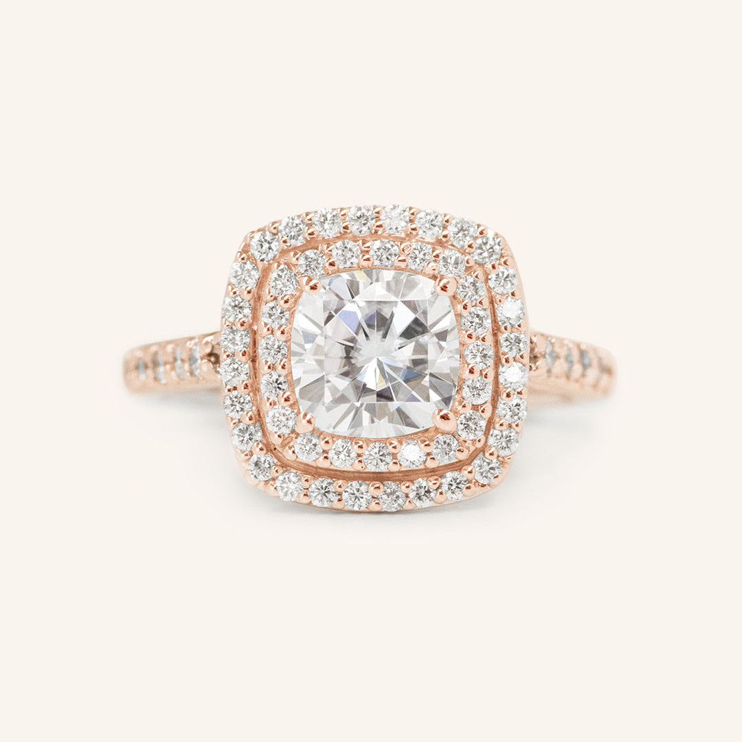 1.49 CT Cushion Double & Halo Pave Moissanite Engagement Ring
