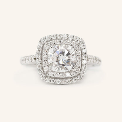 1.49 CT Cushion Double & Halo Pave Moissanite Engagement Ring