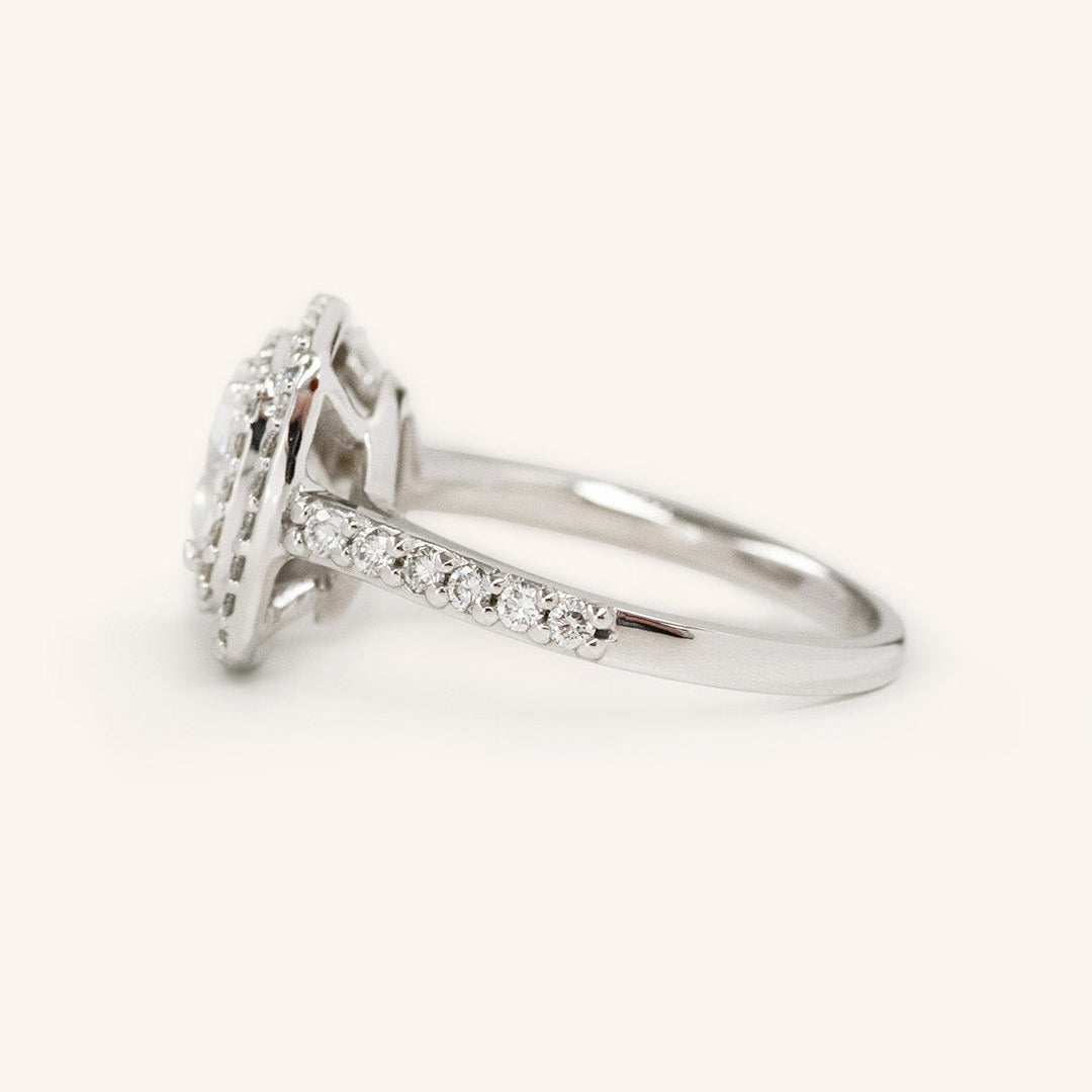 1.49 CT Cushion Double & Halo Pave Moissanite Engagement Ring