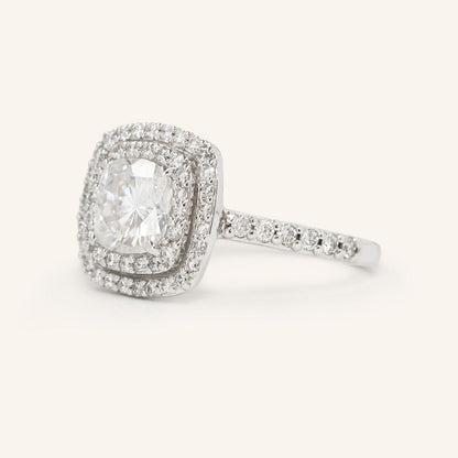 1.49 CT Cushion Double & Halo Pave Moissanite Engagement Ring
