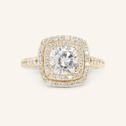 1.49 CT Cushion Double & Halo Pave Moissanite Engagement Ring