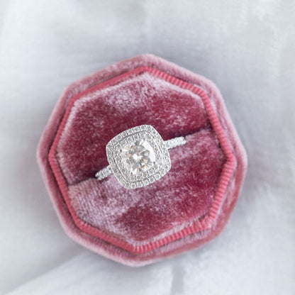 1.49 CT Cushion Double & Halo Pave Moissanite Engagement Ring