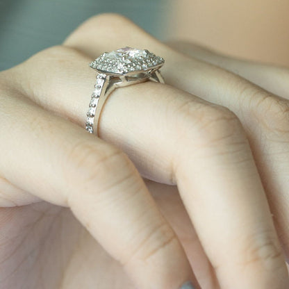 1.49 CT Cushion Double & Halo Pave Moissanite Engagement Ring