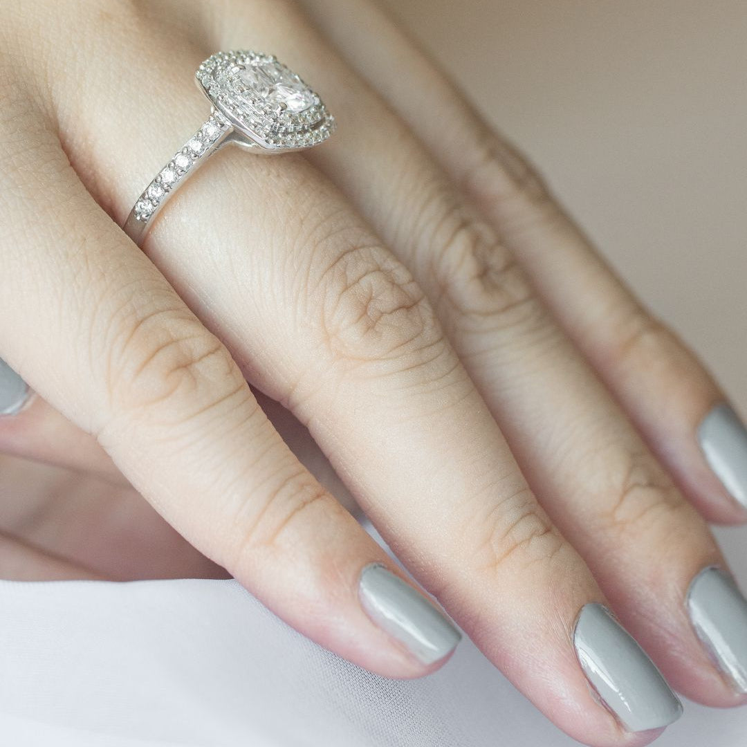 1.49 CT Cushion Double & Halo Pave Moissanite Engagement Ring