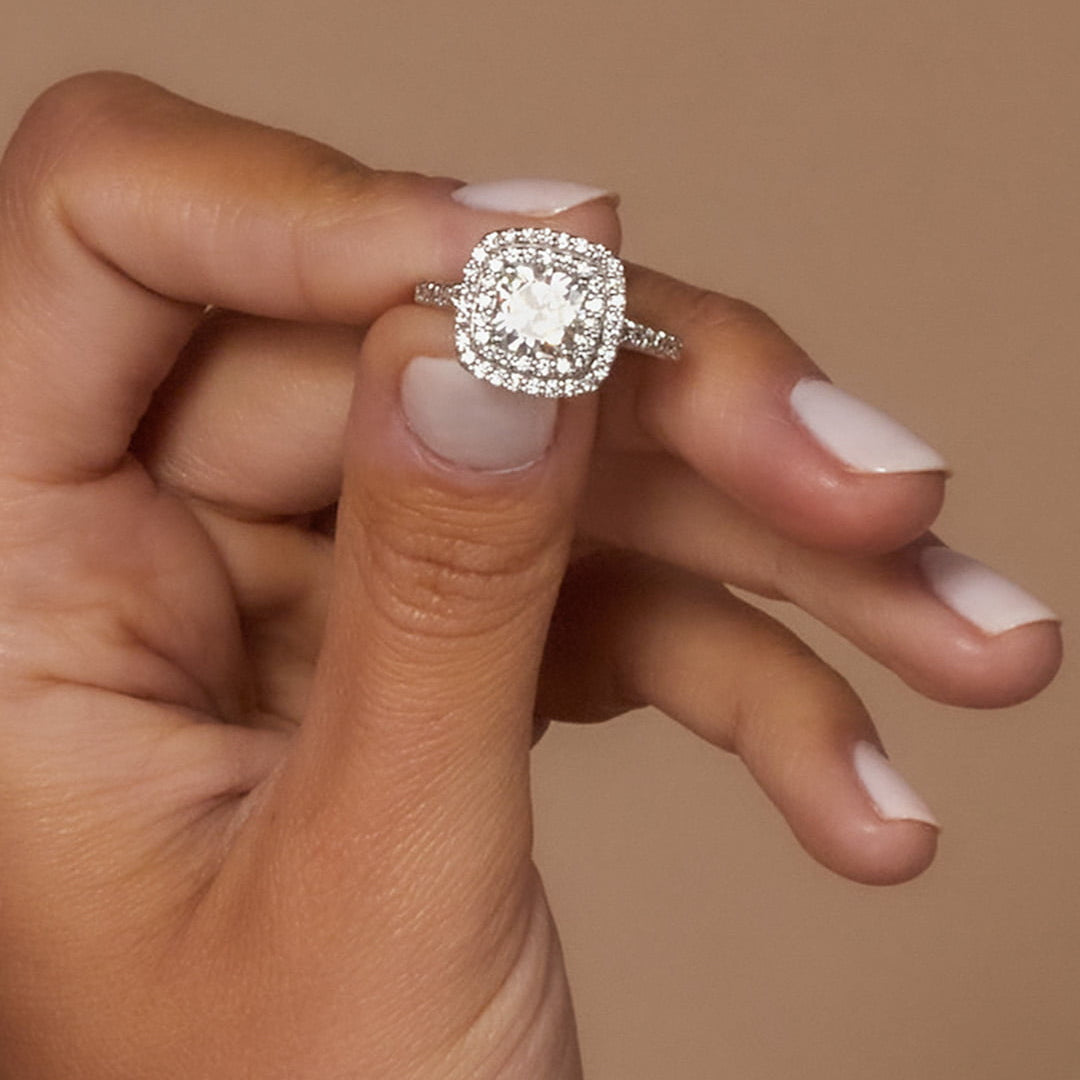 1.49 CT Cushion Double & Halo Pave Moissanite Engagement Ring