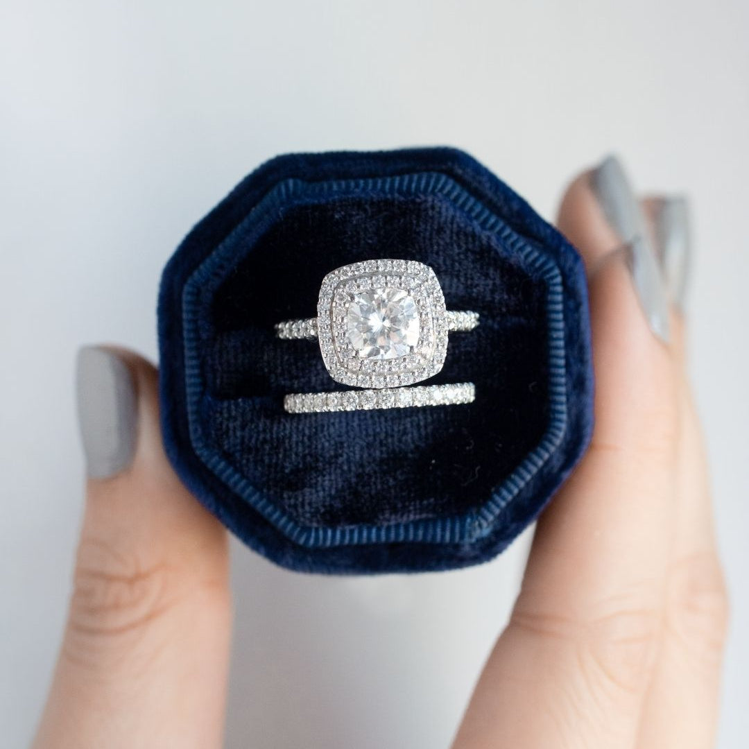 1.49 CT Cushion Double & Halo Pave Moissanite Engagement Ring