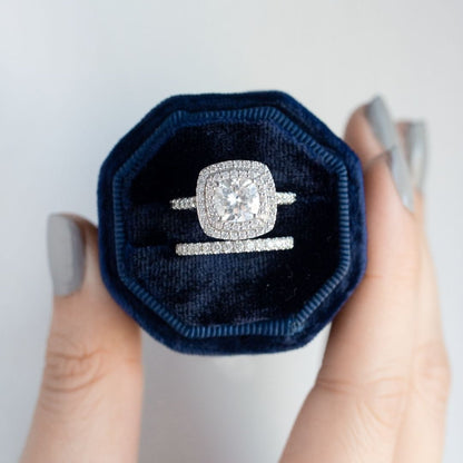 1.49 CT Cushion Double & Halo Pave Moissanite Engagement Ring