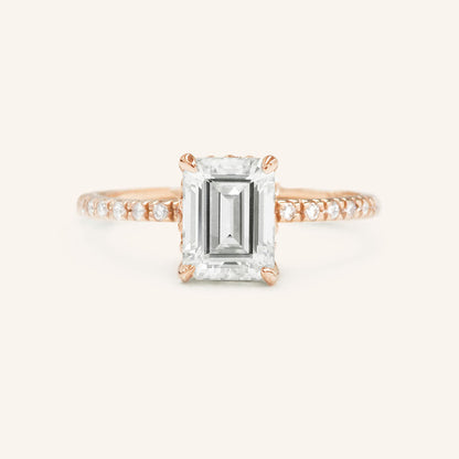 1.60 CT Emerald Hidden Halo Moissanite Engagement Ring
