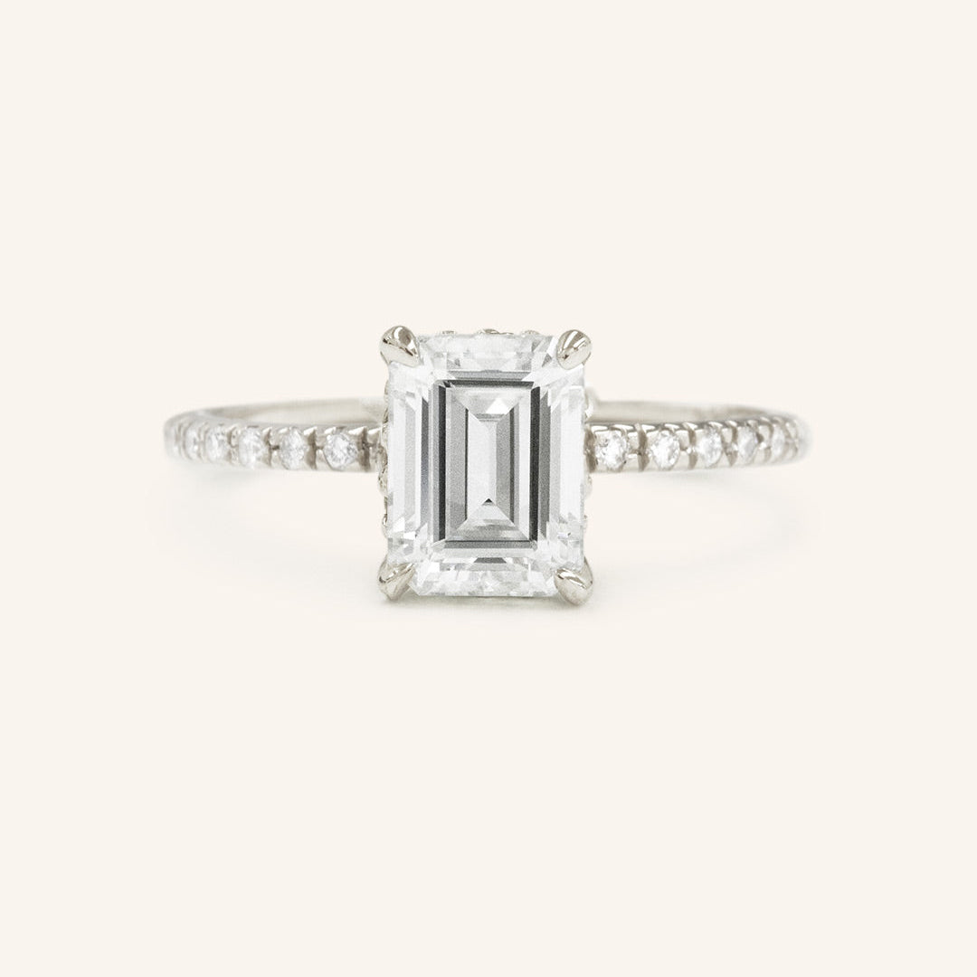 1.60 CT Emerald Hidden Halo Moissanite Engagement Ring