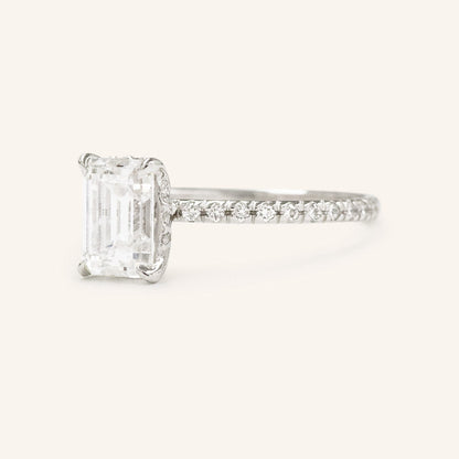 1.60 CT Emerald Hidden Halo Moissanite Engagement Ring