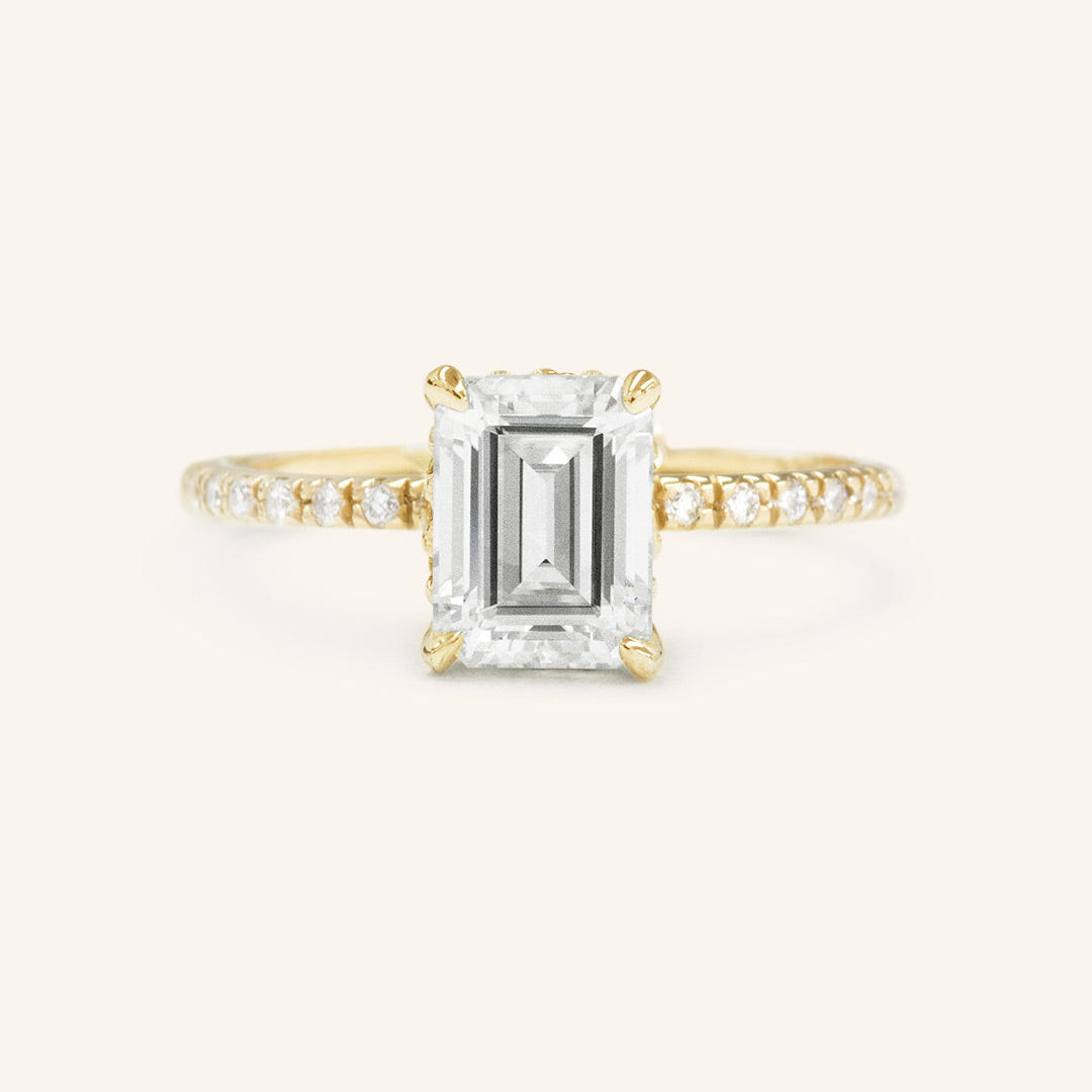 1.60 CT Emerald Hidden Halo Moissanite Engagement Ring