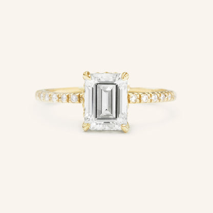 1.60 CT Emerald Hidden Halo Moissanite Engagement Ring