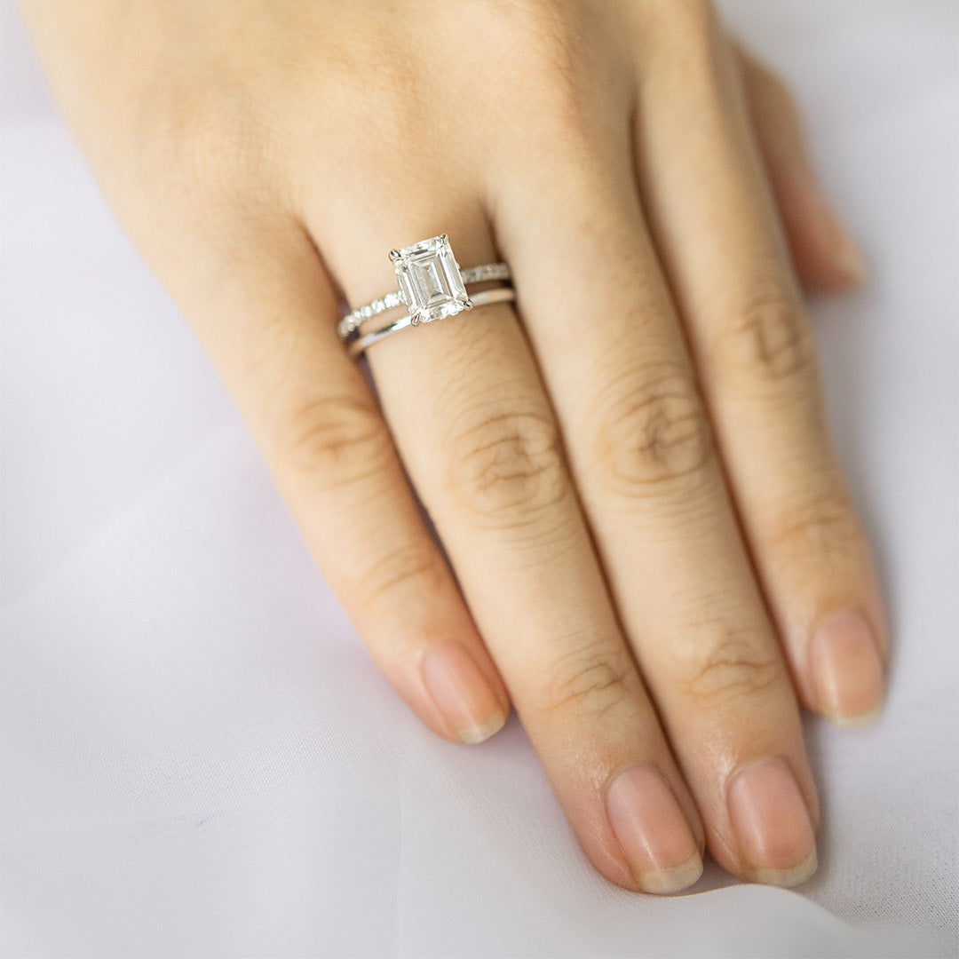 1.60 CT Emerald Hidden Halo Moissanite Engagement Ring