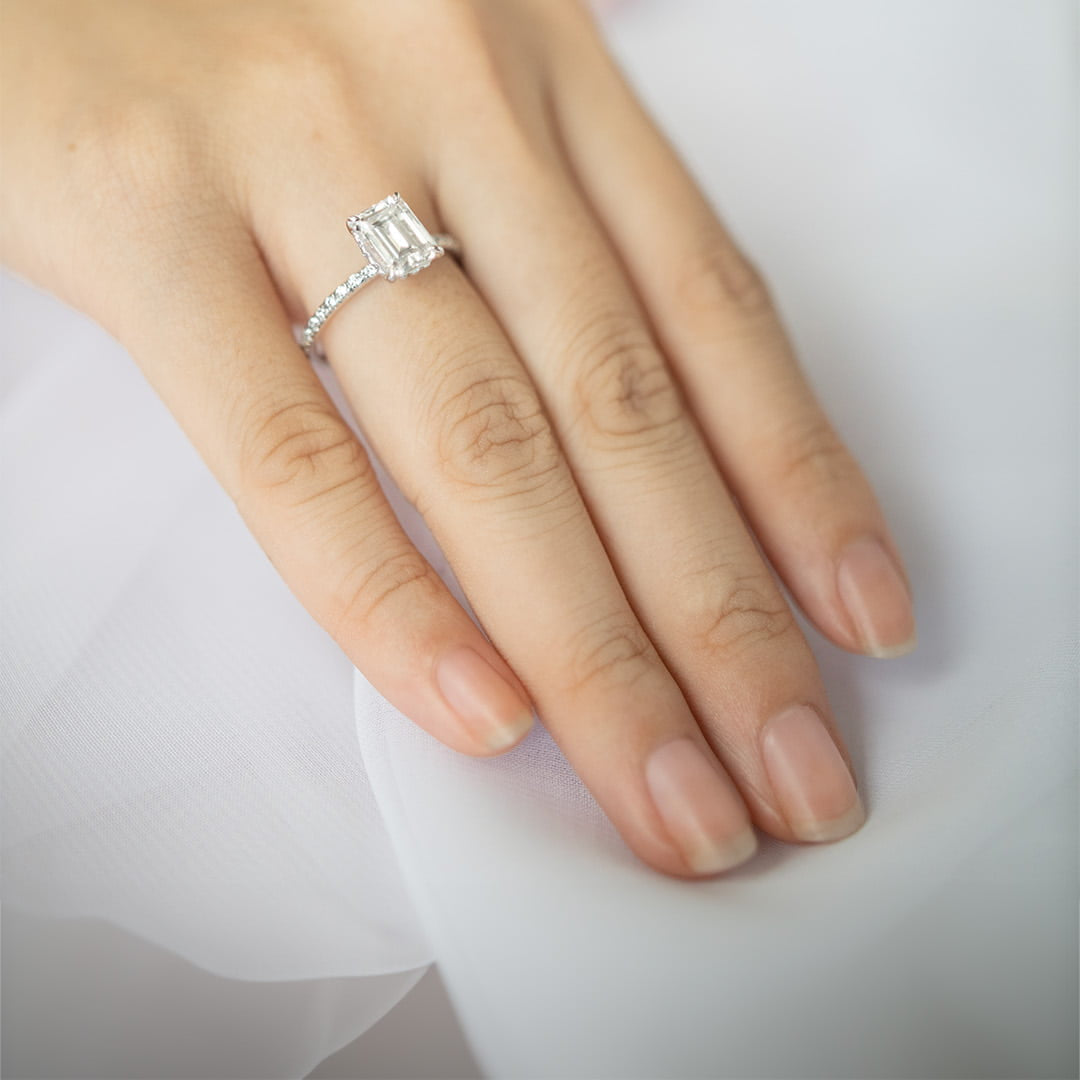1.60 CT Emerald Hidden Halo Moissanite Engagement Ring