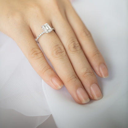 1.60 CT Emerald Hidden Halo Moissanite Engagement Ring
