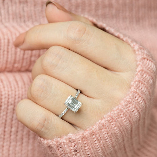 1.60 CT Emerald Hidden Halo Moissanite Engagement Ring