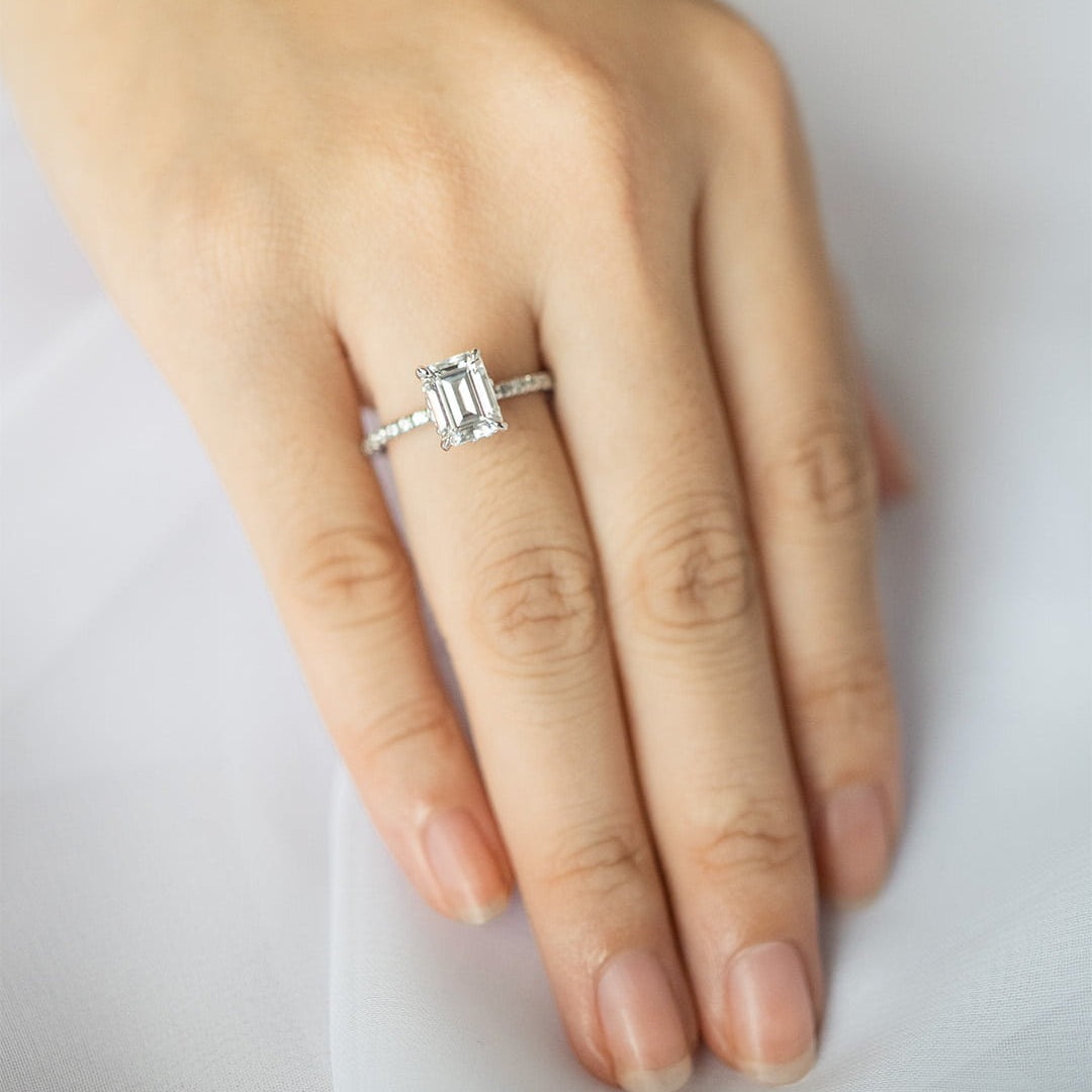 1.60 CT Emerald Hidden Halo Moissanite Engagement Ring