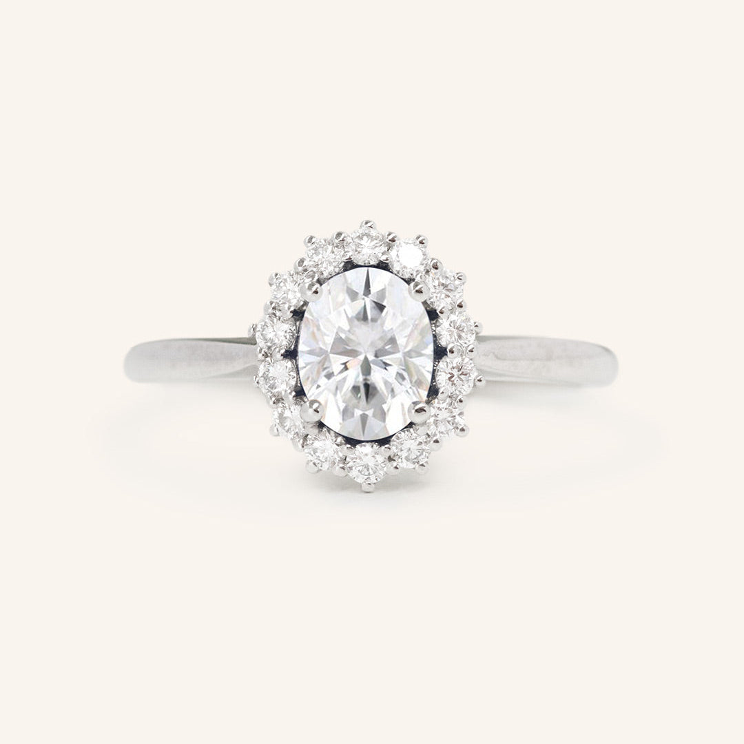 1.33 CT Oval Halo Moissanite Engagement Ring
