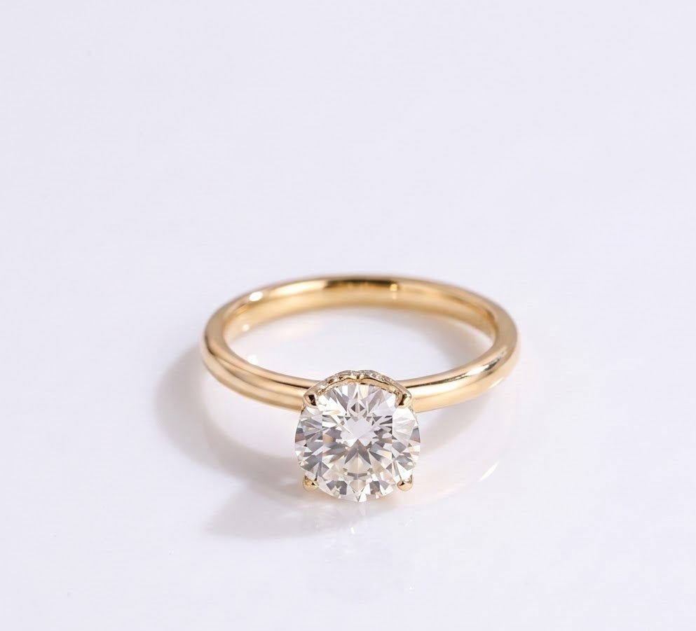 1 CT Round Hidden Halo Lab Grown Diamond Engagement Ring