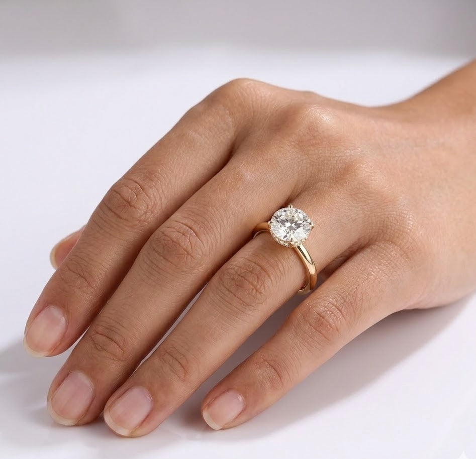 1 CT Round Hidden Halo Lab Grown Diamond Engagement Ring